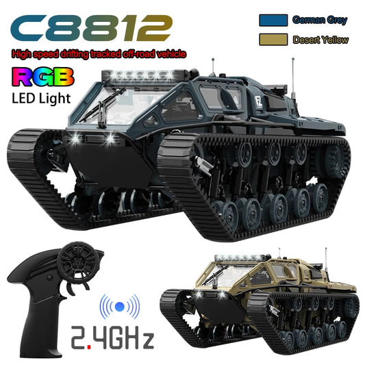 JJRC C8812 LED Light Full Scale Tracked Tank Simulation Model Toy RC Car Model Drift Remote Control Off-Road Vehicle Boy Gift Foamivia